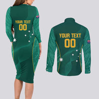 Custom Baseball Australia Couples Matching Long Sleeve Bodycon Dress and Long Sleeve Button Shirt Go Champions - Aussie Kangaroo Mascot - Wonder Print Shop