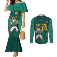 Custom Baseball Australia Couples Matching Mermaid Dress and Long Sleeve Button Shirt Go Champions - Aussie Kangaroo Mascot