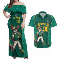 Custom Baseball Australia Couples Matching Off Shoulder Maxi Dress and Hawaiian Shirt Go Champions - Aussie Kangaroo Mascot - Wonder Print Shop