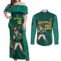 Custom Baseball Australia Couples Matching Off Shoulder Maxi Dress and Long Sleeve Button Shirt Go Champions - Aussie Kangaroo Mascot - Wonder Print Shop