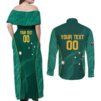 Custom Baseball Australia Couples Matching Off Shoulder Maxi Dress and Long Sleeve Button Shirt Go Champions - Aussie Kangaroo Mascot - Wonder Print Shop