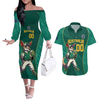 Custom Baseball Australia Couples Matching Off The Shoulder Long Sleeve Dress and Hawaiian Shirt Go Champions - Aussie Kangaroo Mascot - Wonder Print Shop