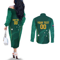 Custom Baseball Australia Couples Matching Off The Shoulder Long Sleeve Dress and Long Sleeve Button Shirt Go Champions - Aussie Kangaroo Mascot