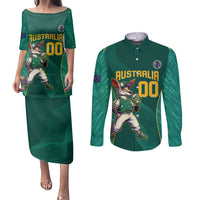 Custom Baseball Australia Couples Matching Puletasi and Long Sleeve Button Shirt Go Champions - Aussie Kangaroo Mascot - Wonder Print Shop