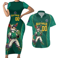 Custom Baseball Australia Couples Matching Short Sleeve Bodycon Dress and Hawaiian Shirt Go Champions - Aussie Kangaroo Mascot - Wonder Print Shop