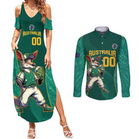 Custom Baseball Australia Couples Matching Summer Maxi Dress and Long Sleeve Button Shirt Go Champions - Aussie Kangaroo Mascot - Wonder Print Shop