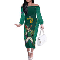 Custom Baseball Australia Family Matching Off The Shoulder Long Sleeve Dress and Hawaiian Shirt Go Champions - Aussie Kangaroo Mascot - Wonder Print Shop