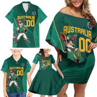 Custom Baseball Australia Family Matching Off Shoulder Short Dress and Hawaiian Shirt Go Champions - Aussie Kangaroo Mascot - Wonder Print Shop