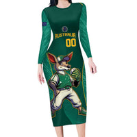 Custom Baseball Australia Long Sleeve Bodycon Dress Go Champions - Aussie Kangaroo Mascot - Wonder Print Shop