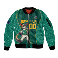 Custom Baseball Australia Sleeve Zip Bomber Jacket Go Champions - Aussie Kangaroo Mascot - Wonder Print Shop