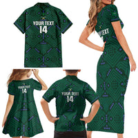 Custom Saudi Arabia Football Family Matching Short Sleeve Bodycon Dress and Hawaiian Shirt 2026 Arabian Falcons Sporty Version - Wonder Print Shop