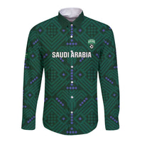 Custom Saudi Arabia Football Long Sleeve Button Shirt 2026 Arabian Falcons Sporty Version - Wonder Print Shop
