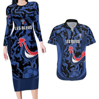 Custom France Football Couples Matching Long Sleeve Bodycon Dress and Hawaiian Shirt 2026 Allez Les Bleus Rooster Grunge - Wonder Print Shop