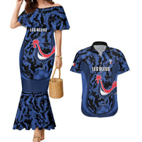 Custom France Football Couples Matching Mermaid Dress and Hawaiian Shirt 2026 Allez Les Bleus Rooster Grunge - Wonder Print Shop