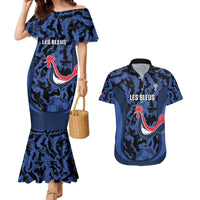 Custom France Football Couples Matching Mermaid Dress and Hawaiian Shirt 2026 Allez Les Bleus Rooster Grunge - Wonder Print Shop