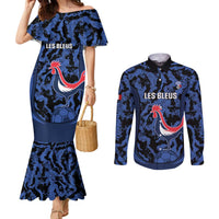 Custom France Football Couples Matching Mermaid Dress and Long Sleeve Button Shirt 2026 Allez Les Bleus Rooster Grunge - Wonder Print Shop