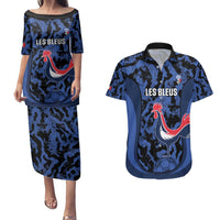 Custom France Football Couples Matching Puletasi and Hawaiian Shirt 2026 Allez Les Bleus Rooster Grunge - Wonder Print Shop
