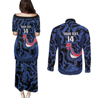Custom France Football Couples Matching Puletasi and Long Sleeve Button Shirt 2026 Allez Les Bleus Rooster Grunge - Wonder Print Shop