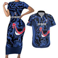 Custom France Football Couples Matching Short Sleeve Bodycon Dress and Hawaiian Shirt 2026 Allez Les Bleus Rooster Grunge - Wonder Print Shop