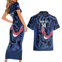 Custom France Football Couples Matching Short Sleeve Bodycon Dress and Hawaiian Shirt 2026 Allez Les Bleus Rooster Grunge - Wonder Print Shop
