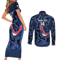 Custom France Football Couples Matching Short Sleeve Bodycon Dress and Long Sleeve Button Shirt 2026 Allez Les Bleus Rooster Grunge - Wonder Print Shop