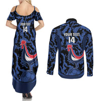 Custom France Football Couples Matching Summer Maxi Dress and Long Sleeve Button Shirt 2026 Allez Les Bleus Rooster Grunge - Wonder Print Shop
