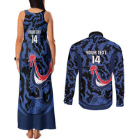 Custom France Football Couples Matching Tank Maxi Dress and Long Sleeve Button Shirt 2026 Allez Les Bleus Rooster Grunge - Wonder Print Shop