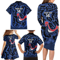 Custom France Football Family Matching Long Sleeve Bodycon Dress and Hawaiian Shirt 2026 Allez Les Bleus Rooster Grunge - Wonder Print Shop
