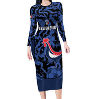 Custom France Football Family Matching Long Sleeve Bodycon Dress and Hawaiian Shirt 2026 Allez Les Bleus Rooster Grunge - Wonder Print Shop