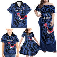 Custom France Football Family Matching Off Shoulder Maxi Dress and Hawaiian Shirt 2026 Allez Les Bleus Rooster Grunge - Wonder Print Shop