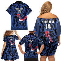 Custom France Football Family Matching Off Shoulder Short Dress and Hawaiian Shirt 2026 Allez Les Bleus Rooster Grunge - Wonder Print Shop