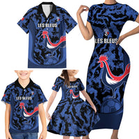 Custom France Football Family Matching Short Sleeve Bodycon Dress and Hawaiian Shirt 2026 Allez Les Bleus Rooster Grunge - Wonder Print Shop