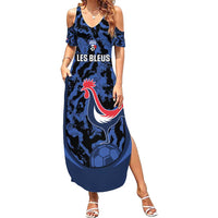Custom France Football Family Matching Summer Maxi Dress and Hawaiian Shirt 2026 Allez Les Bleus Rooster Grunge - Wonder Print Shop