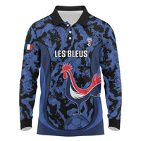 Custom France Football Long Sleeve Polo Shirt 2026 Allez Les Bleus Rooster Grunge - Wonder Print Shop