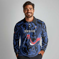 Custom France Football Long Sleeve Polo Shirt 2026 Allez Les Bleus Rooster Grunge - Wonder Print Shop