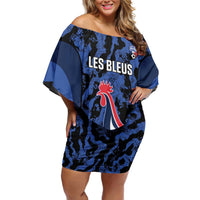 Custom France Football Off Shoulder Short Dress 2026 Allez Les Bleus Rooster Grunge - Wonder Print Shop