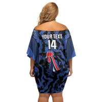 Custom France Football Off Shoulder Short Dress 2026 Allez Les Bleus Rooster Grunge - Wonder Print Shop
