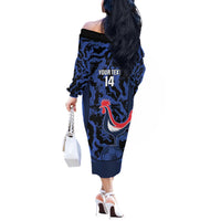 Custom France Football Off The Shoulder Long Sleeve Dress 2026 Allez Les Bleus Rooster Grunge - Wonder Print Shop