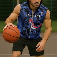 Custom France Football Sleeveless Zip Hoodie 2026 Allez Les Bleus Rooster Grunge - Wonder Print Shop