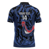 Custom France Football Zipper Polo Shirt 2026 Allez Les Bleus Rooster Grunge - Wonder Print Shop