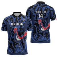Custom France Football Zipper Polo Shirt 2026 Allez Les Bleus Rooster Grunge - Wonder Print Shop