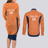 Custom Netherlands Football Couples Matching Long Sleeve Bodycon Dress and Long Sleeve Button Shirt 2026 Come On Oranje - Wonder Print Shop