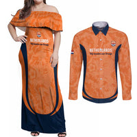 Custom Netherlands Football Couples Matching Off Shoulder Maxi Dress and Long Sleeve Button Shirt 2026 Come On Oranje - Wonder Print Shop