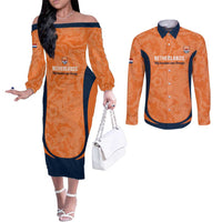 Custom Netherlands Football Couples Matching Off The Shoulder Long Sleeve Dress and Long Sleeve Button Shirt 2026 Come On Oranje - Wonder Print Shop