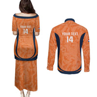Custom Netherlands Football Couples Matching Puletasi and Long Sleeve Button Shirt 2026 Come On Oranje - Wonder Print Shop
