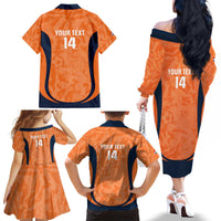 Custom Netherlands Football Family Matching Off The Shoulder Long Sleeve Dress and Hawaiian Shirt 2026 Come On Oranje - Wonder Print Shop