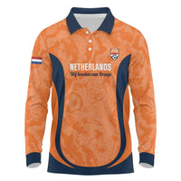 Custom Netherlands Football Long Sleeve Polo Shirt 2026 Come On Oranje - Wonder Print Shop