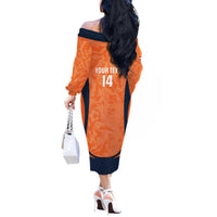 Custom Netherlands Football Off The Shoulder Long Sleeve Dress 2026 Come On Oranje - Wonder Print Shop