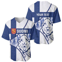 Personalised Finland Independence Day Baseball Jersey Suomi 1917 Proud Flag Finnish Folk Pattern - Wonder Print Shop