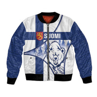 Personalised Finland Independence Day Bomber Jacket Suomi 1917 Proud Flag Finnish Folk Pattern - Wonder Print Shop